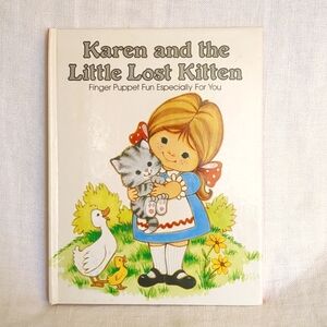 Vintage 1982 Karen and the Little Lost Kitten Finger Puppet Book Hardcover 80s